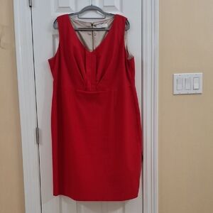 Tahari Woman Sleeveless Red Dress 16W.